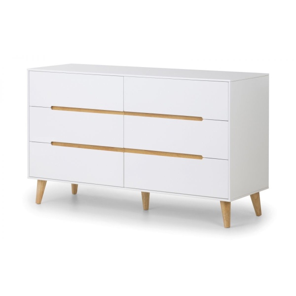 Basoni 6 Drawer Wide Bedroom Chest Scandinavian White Oak Legs