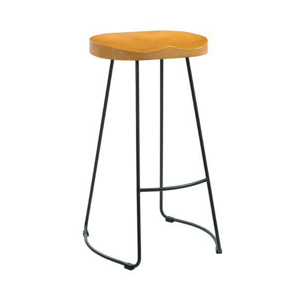 Bolley Pine Wood Black Metal Leg Bar Stool