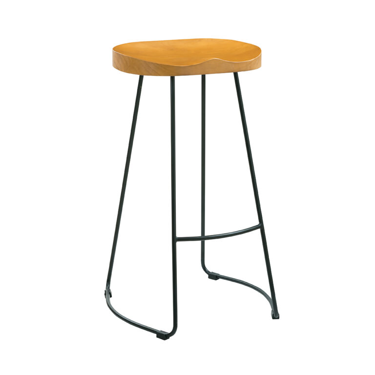 Bolley Pine Wood Black Metal Leg Bar Stool