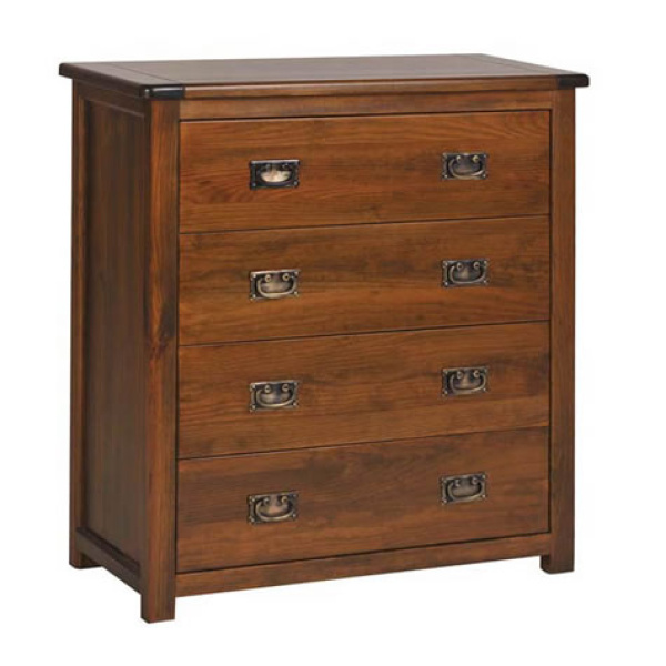 Bozz Antique Wood Bedroom Chest - 4 Drawer - Dark Brown.