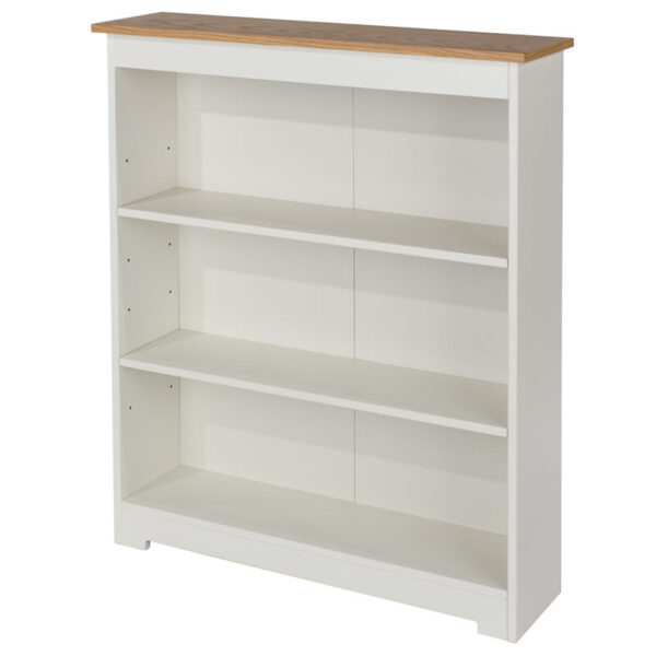Kolo Low Wide Bookcase Adjustable Shelves Off Cream Oak.