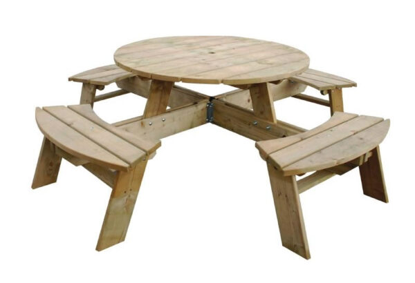 Raysoni Large Round 8 Seater Picnic Bench Wooden Garden Outdoor Use