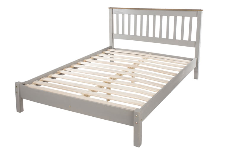 Coson Grey Pine Double 4Ft 6 Bed Low End Bedstead