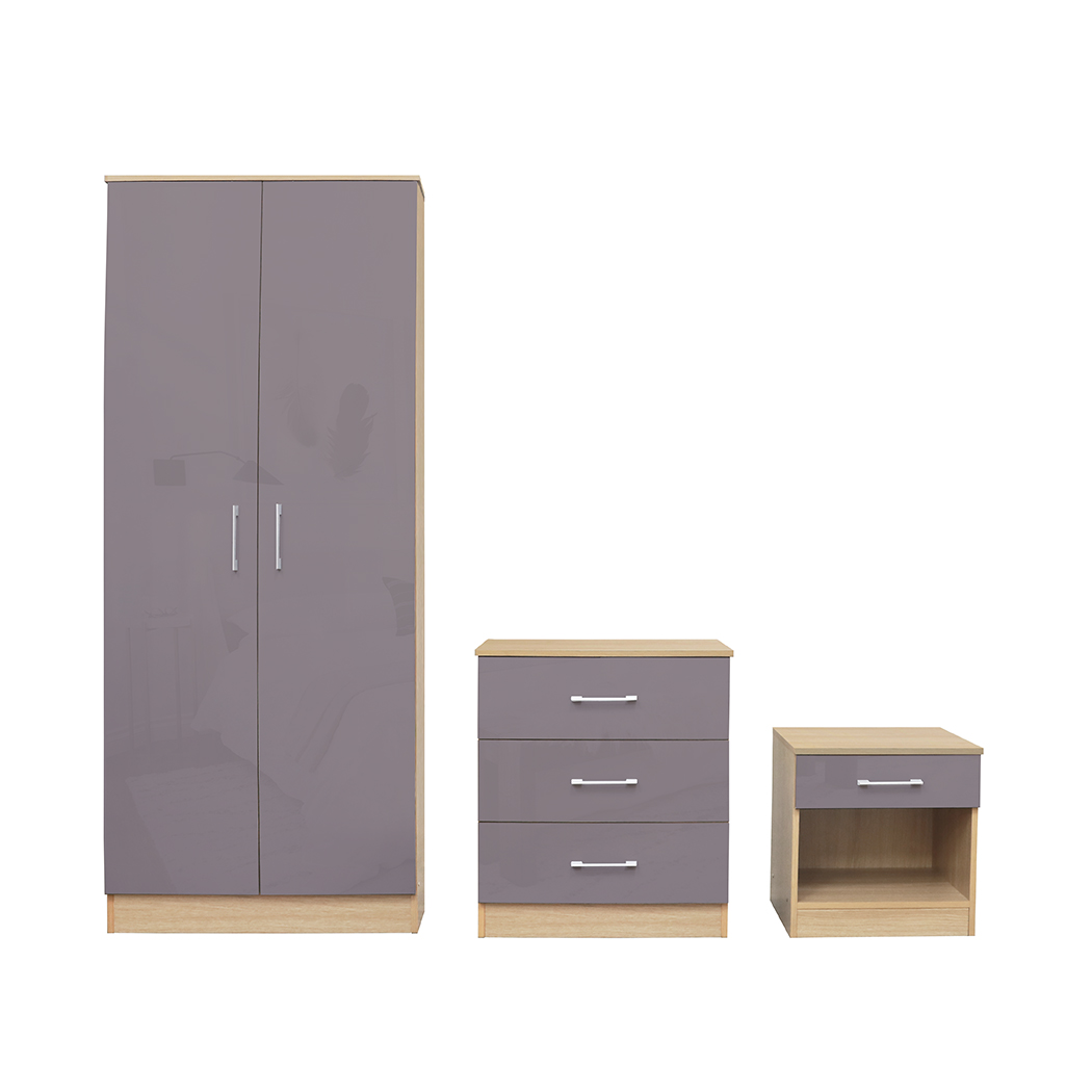 Darcy Bedroom Set Grey - Cupboard Cabinet Bedside Table
