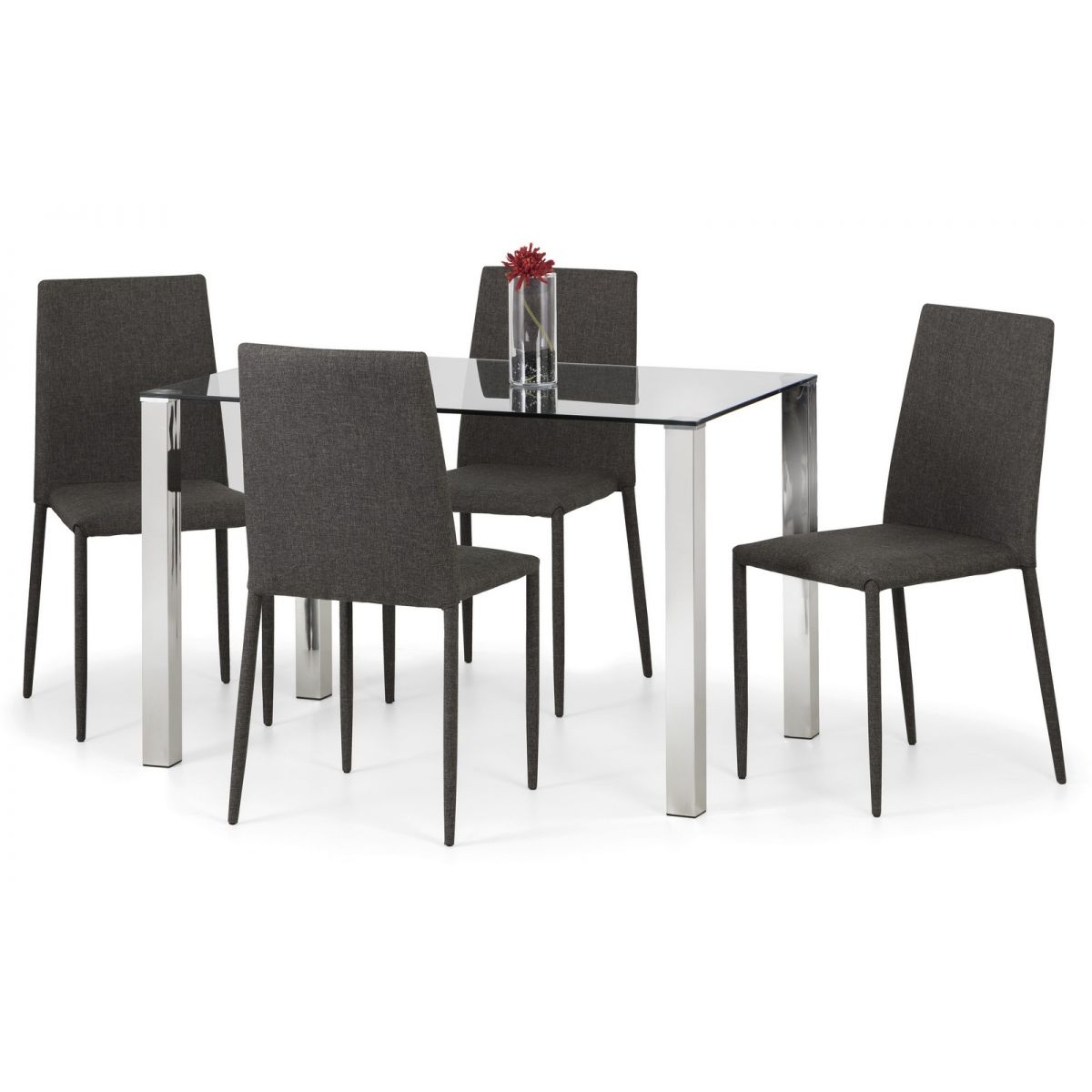 Eran Chrome Glass Compact Stylish Table 4 Chairs