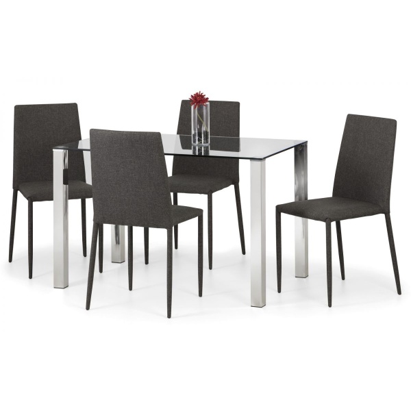 Eran Chrome Glass Compact Stylish Table 4 Chairs