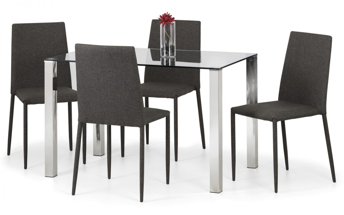 Eran Chrome Glass Compact Stylish Table 4 Chairs