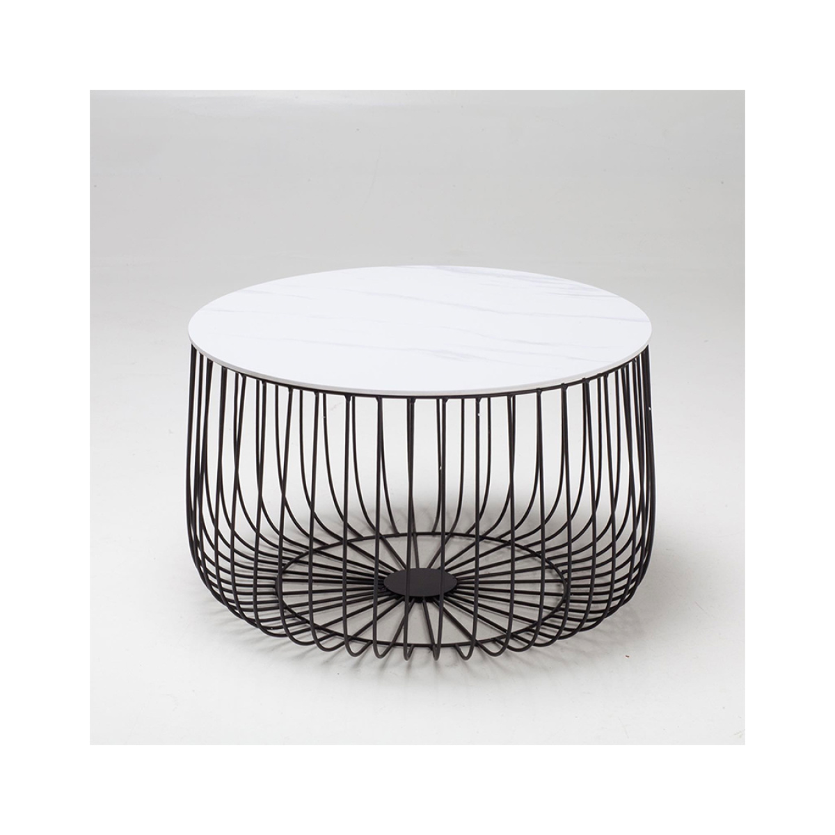 Eventa Large Cage Table Imitation Marble Top Black Frame.