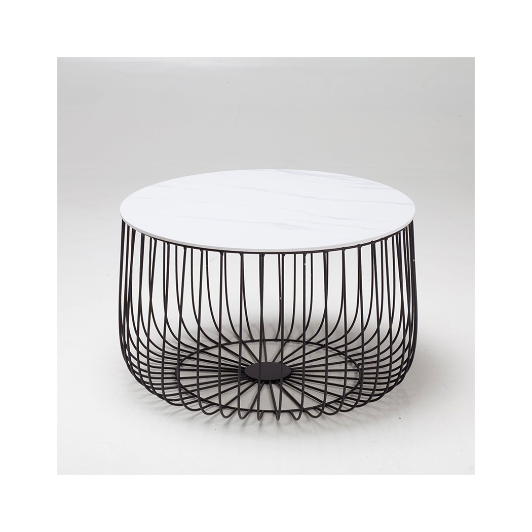 Eventa Large Cage Table Imitation Marble Top Black Frame