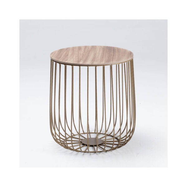 Eventa Small Cage Table Gold Frame Oak Imitation Marble Top.