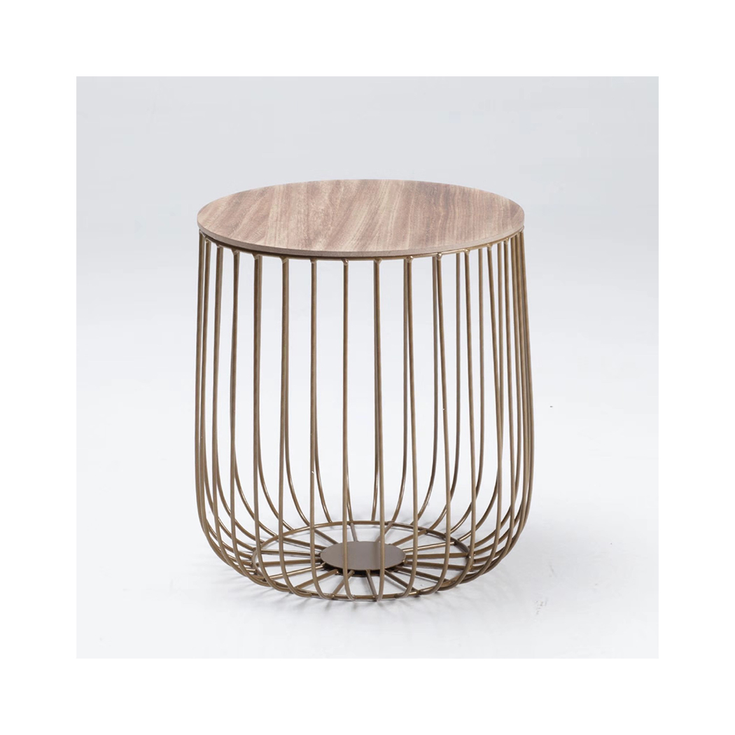 Eventa Small Cage Table Gold Frame Oak Imitation Marble Top