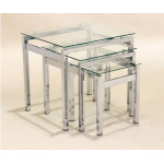 Epsmy Stylish Coffee Table Nest Clear Glass Shiny Chrome Frame