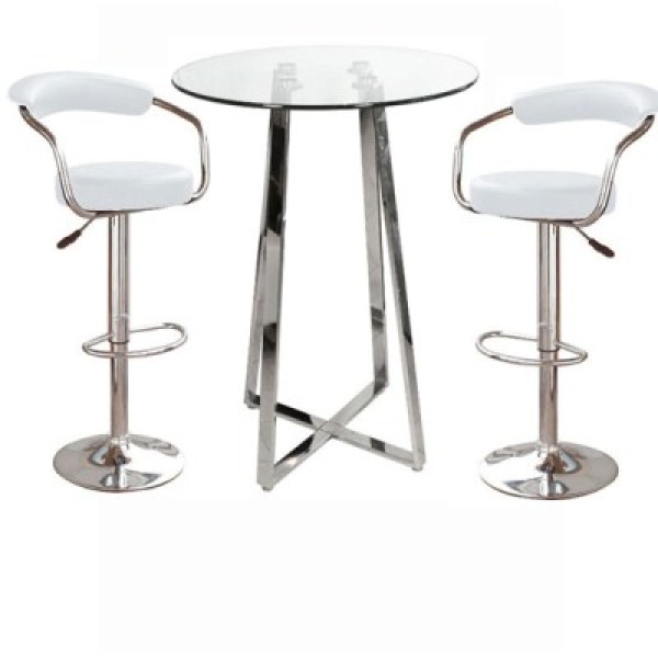 Nerix Round Glass Top Tall Poseur Table Zen Stools