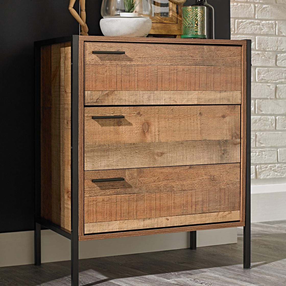 Hector 3 Drawer Chest Distressed Oak Effect