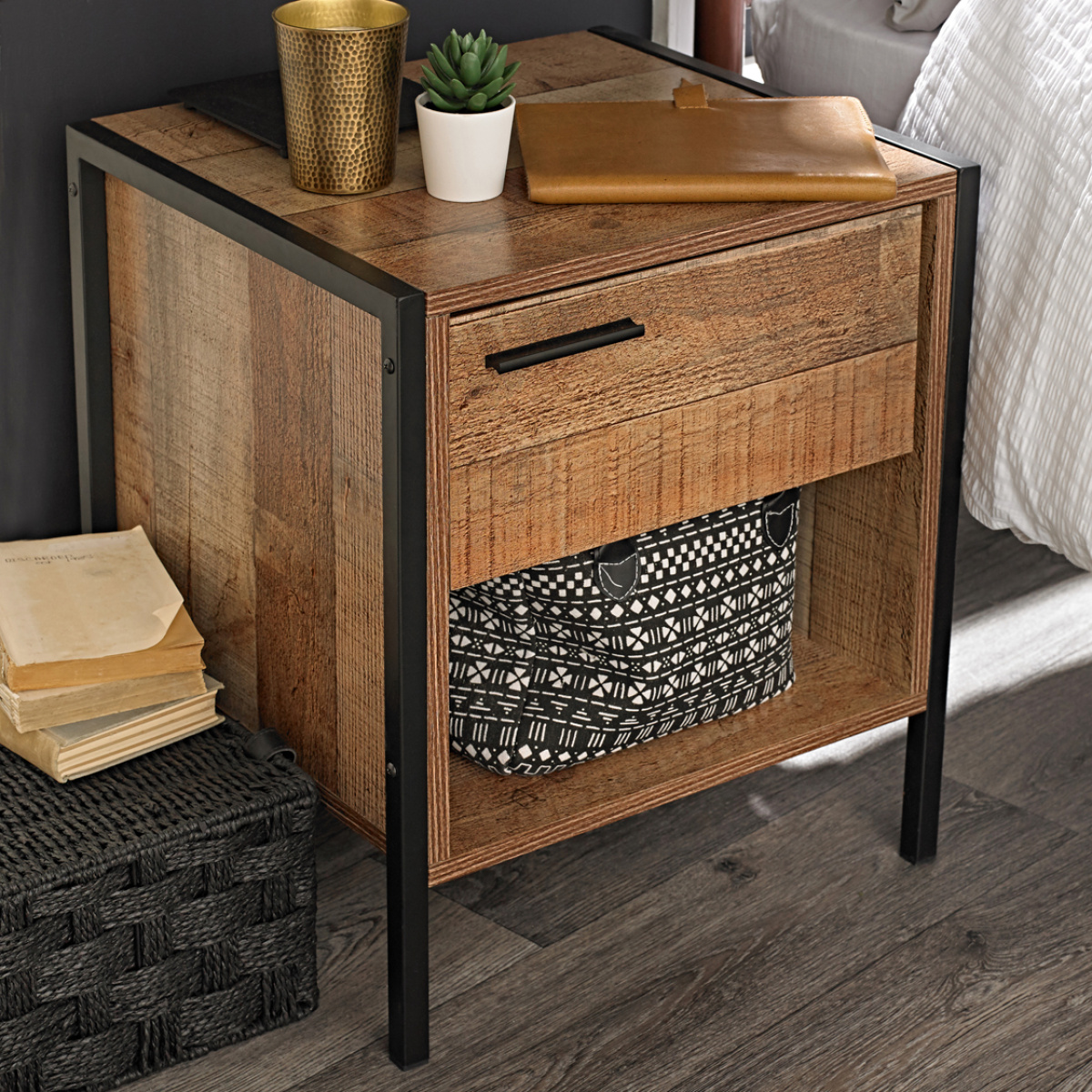 Hector Bedside Cabinet Distressed Oak Effect