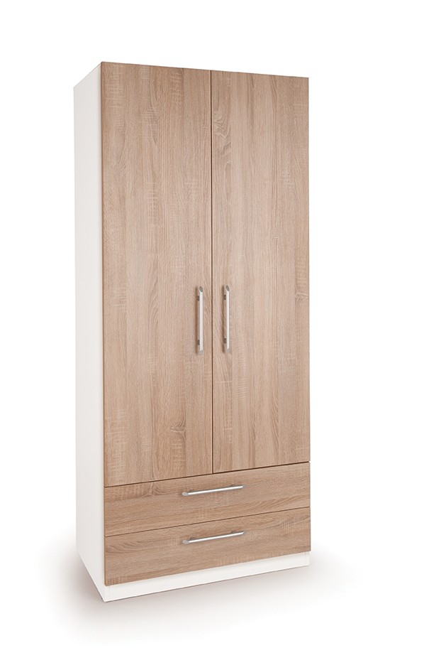 Eitan Bedroom Combi Wardrobe - Oak Doors Drawers White Or Oak Frame