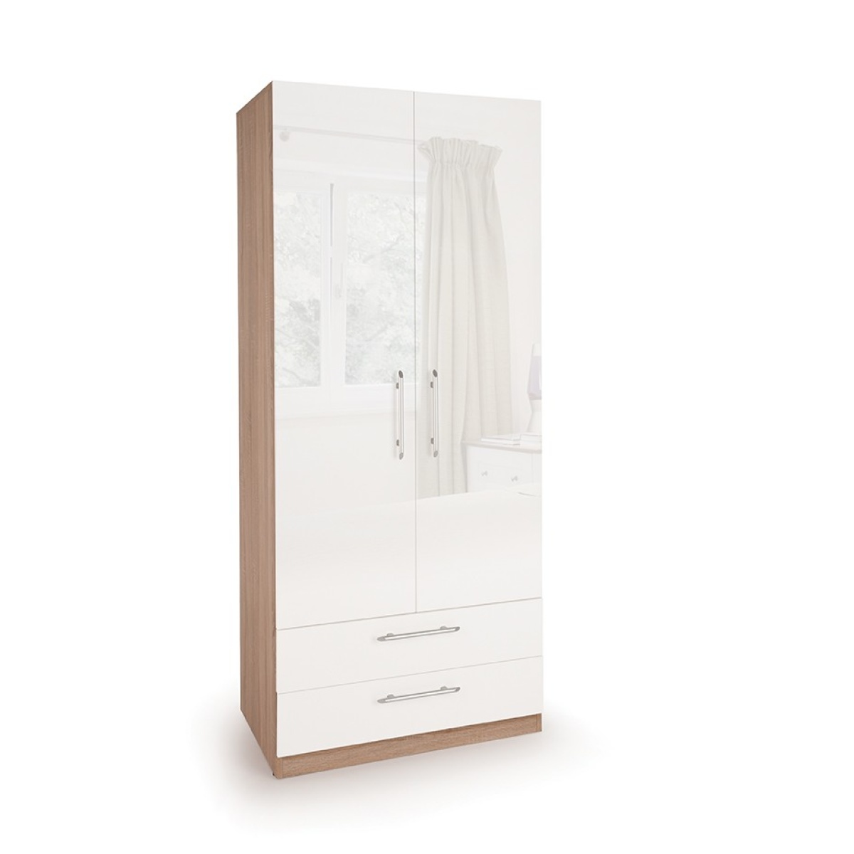 Corisal Gloss Bedroom Combi Wardrobe Dark Oak Frame