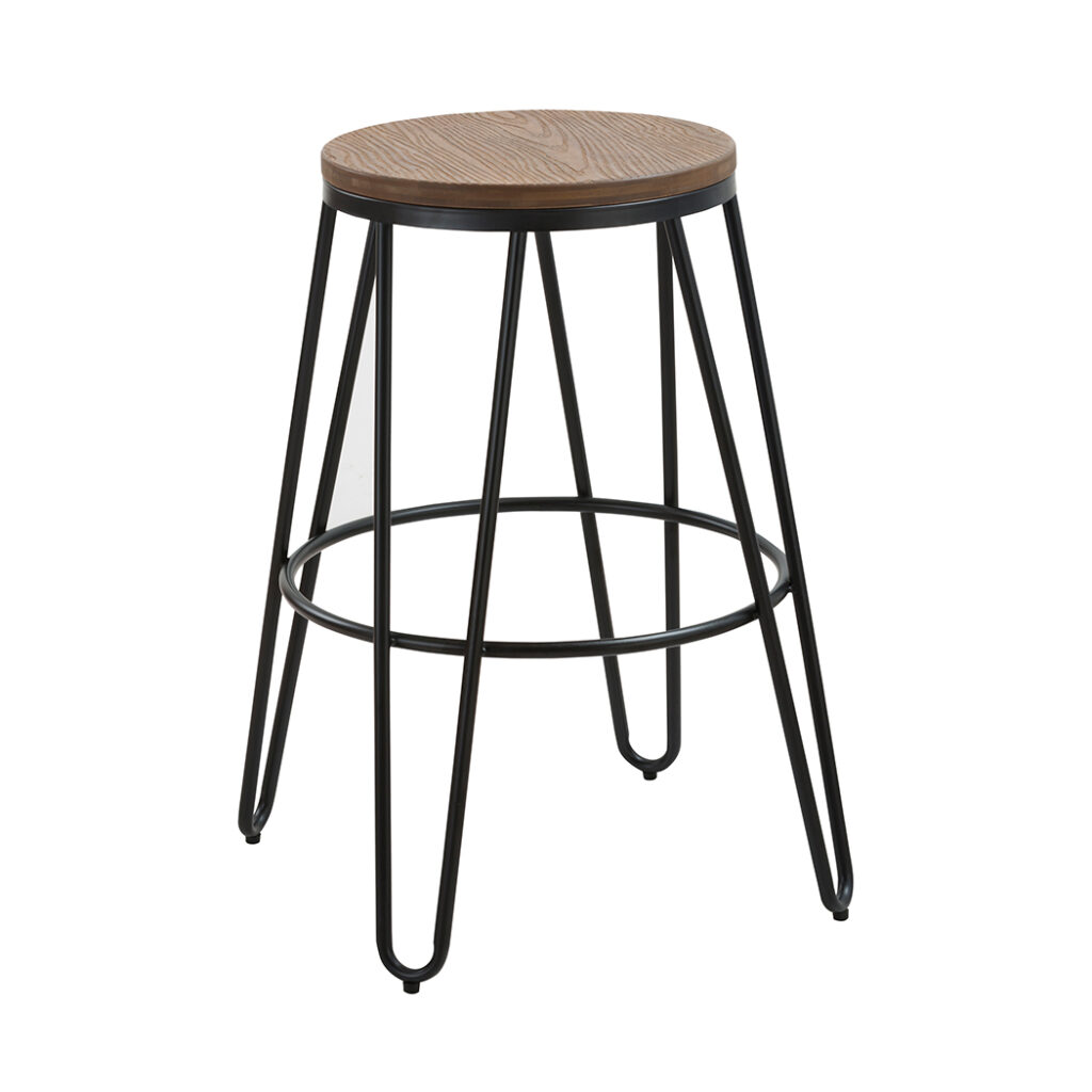 Nora Wood Black Metal Hairpin Legs Bar Stool