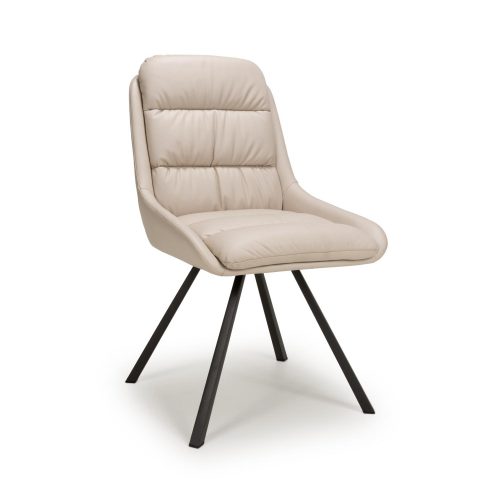 2x Haermen Swivel Leather Effect Cream Dining Chair