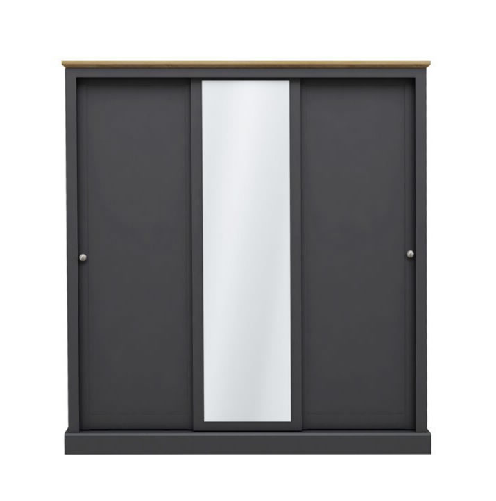 Kent 3 Door Sliding Wardrobe Charcoal With Mirror