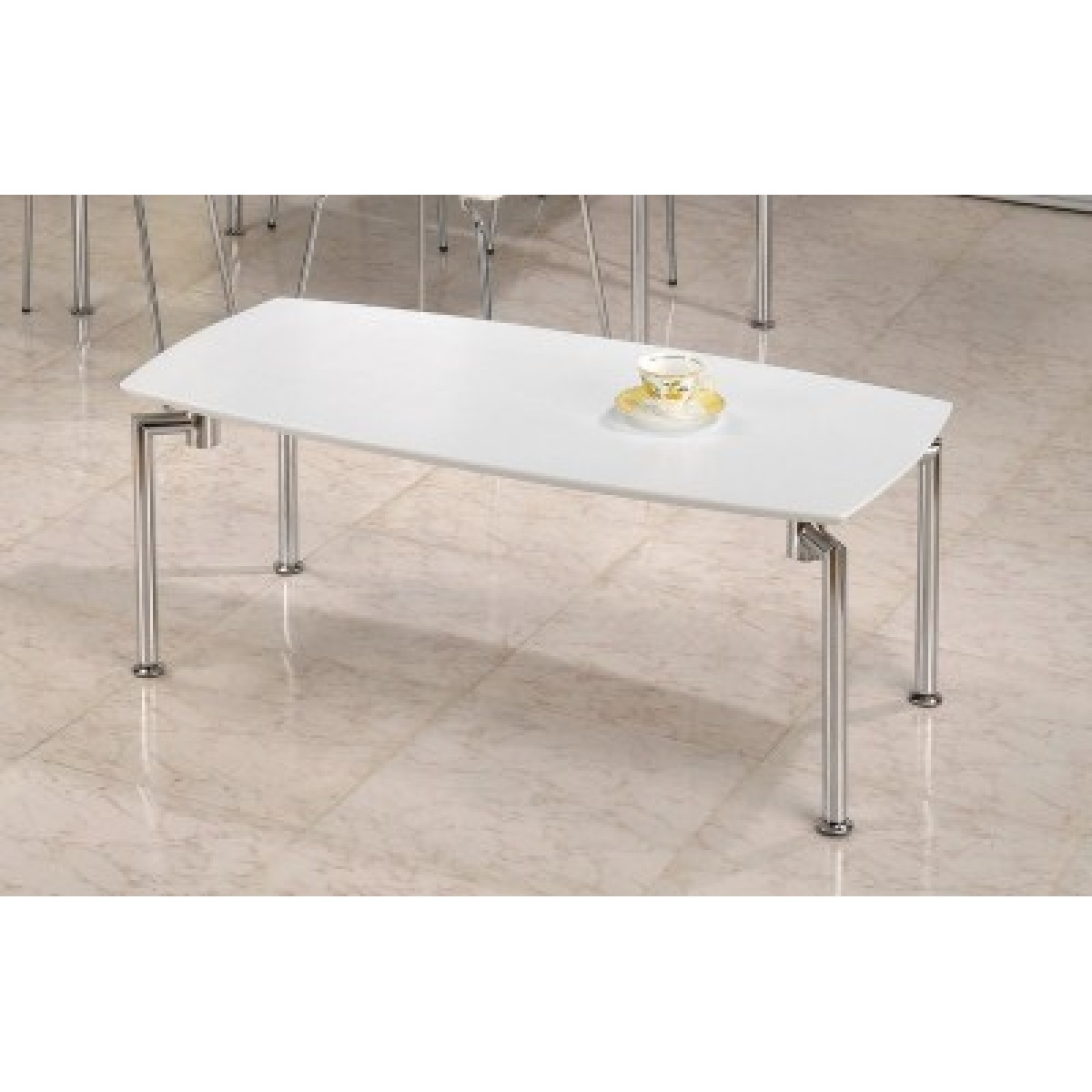 Lila White Coffee Table Rectangular Top Chrome Legs