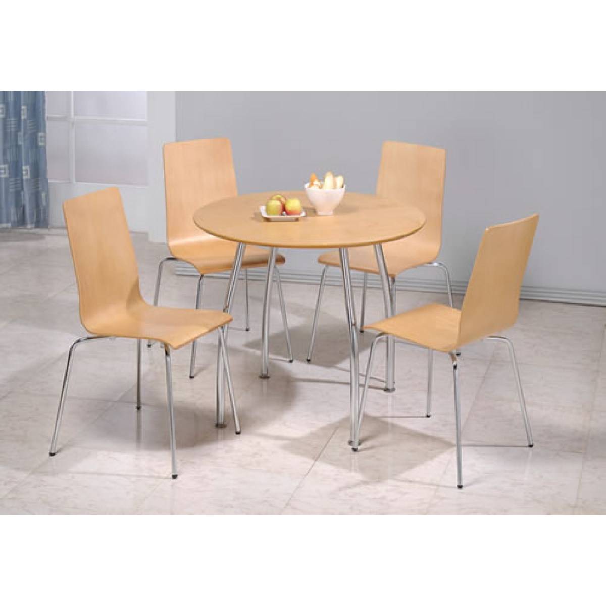 Lingham Wood Round Table 4 Chairs Beech Chrome