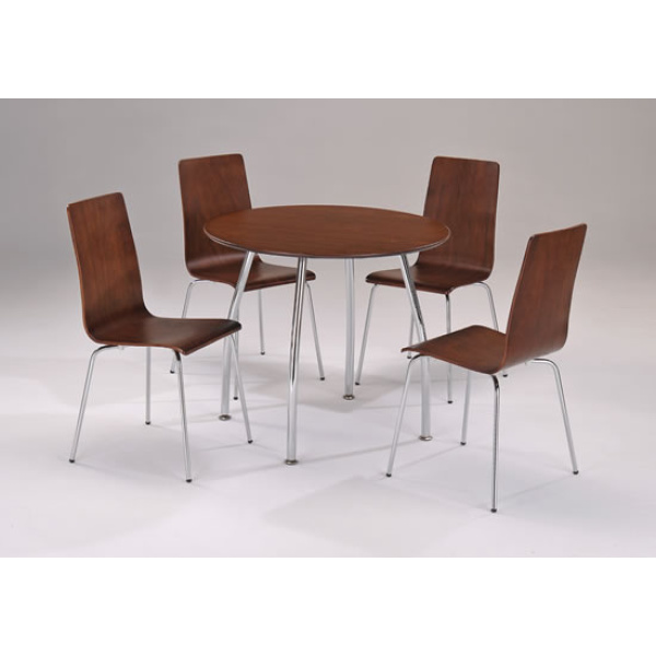 Lingham Wood Set Circular Round Walnut Chrome Table 4 Chairs