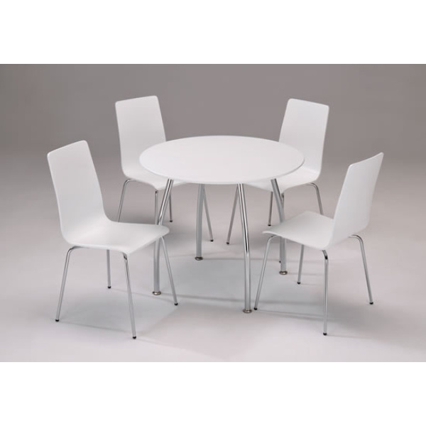 Lingham White Wood Set Chrome Legs Circular Round Table 4 Chairs