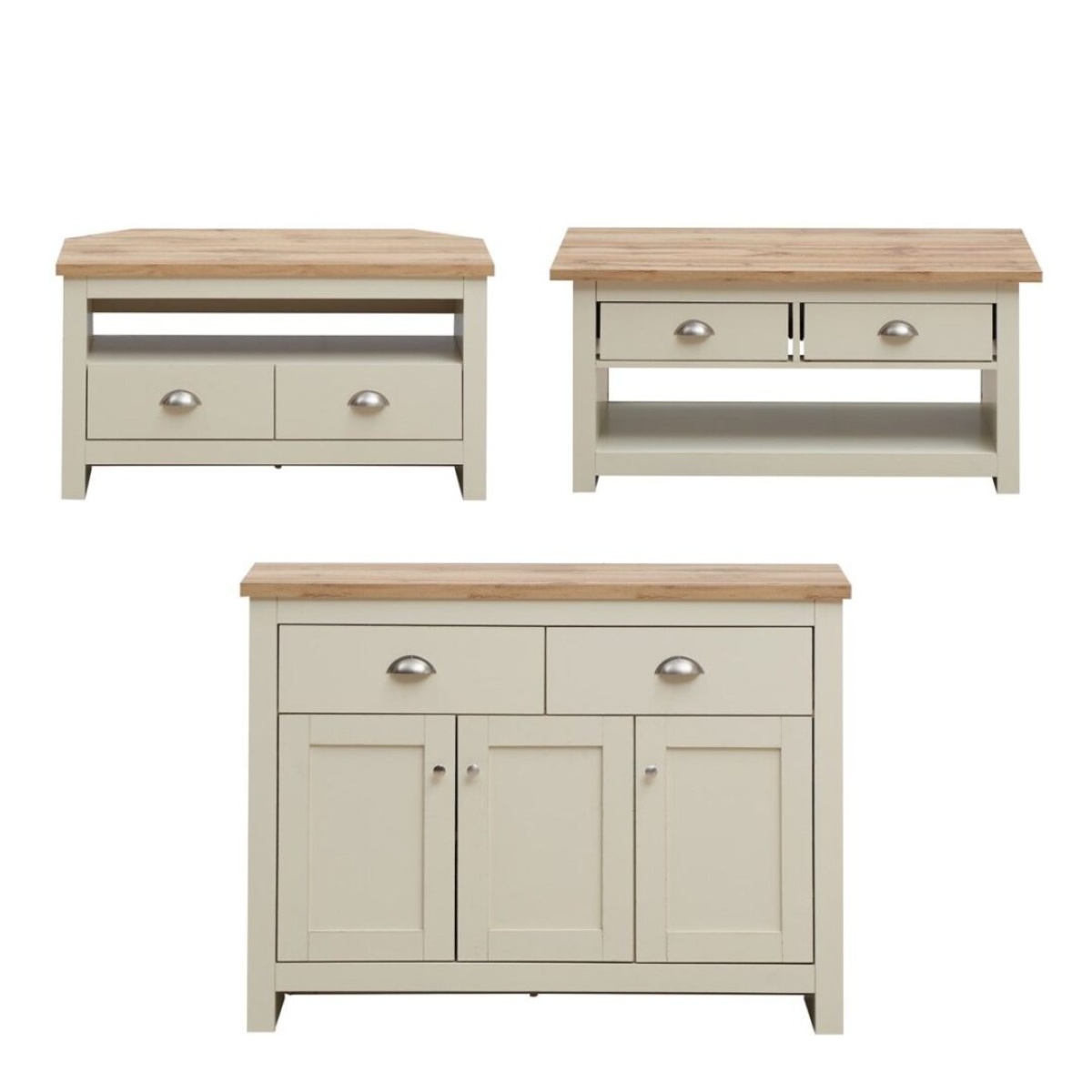 Cisnon Cream 3 Piece Set (Corner Tv Unit 2 Drawers