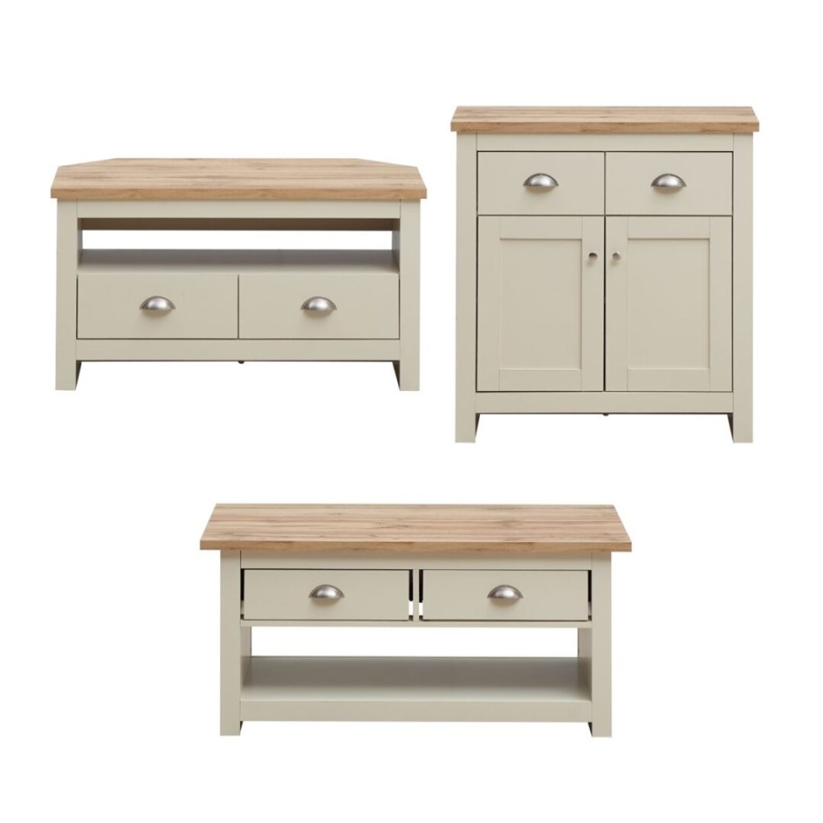 Cisnon Cream 3 Piece Set (Corner Tv Unit 2 Drawers