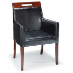 Avon Black Bonded Real Leather Lounge Chair Walnut Legs