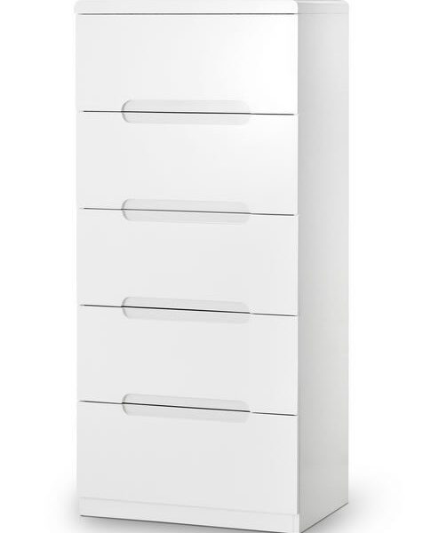 Grant White High Gloss 5 Drawer Narrow Chest