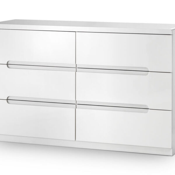 Grant White High Gloss 6 Drawer Wide Chest