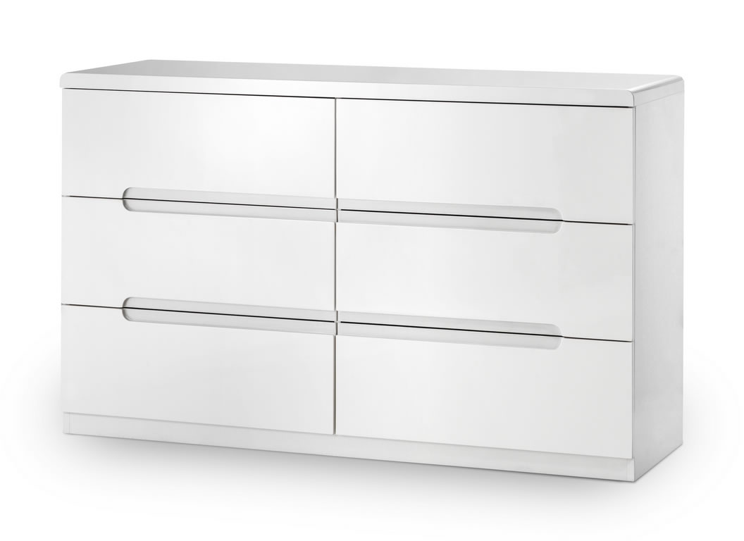 Grant White High Gloss 6 Drawer Wide Chest