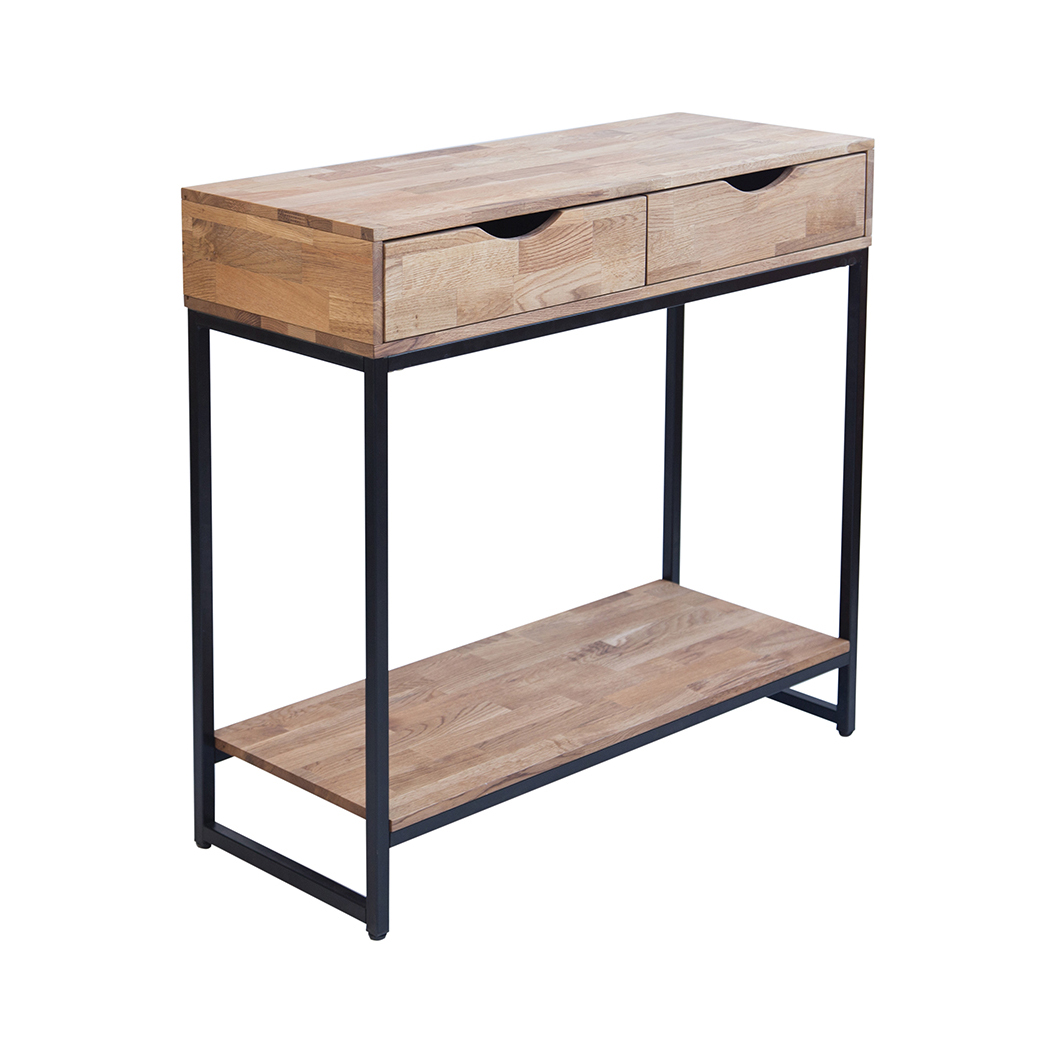 Michie Console Table Solid Oak Black Metal Frame