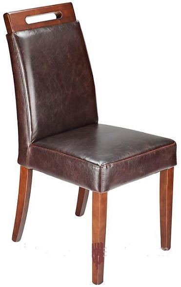 Ason Brown Aniline Real Leather Chair Walnut Frame