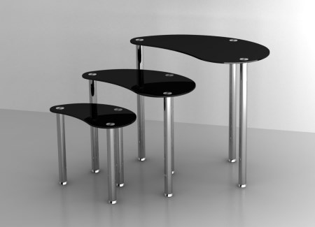 Shirley Nest Of 3 Tables Black Glass Stainless Steel Frame