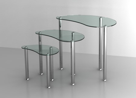 Shirley Clear Glass Nest Of Three Tables Glass Stainless Steel Frame