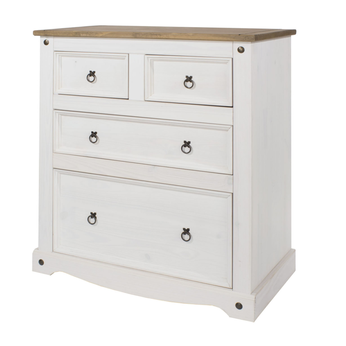 Carala Pine White 2+2 Drawer Chest White Painted Bedroom Chest.