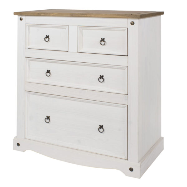 Carala Pine White 2+2 Drawer Chest White Painted Bedroom Chest.