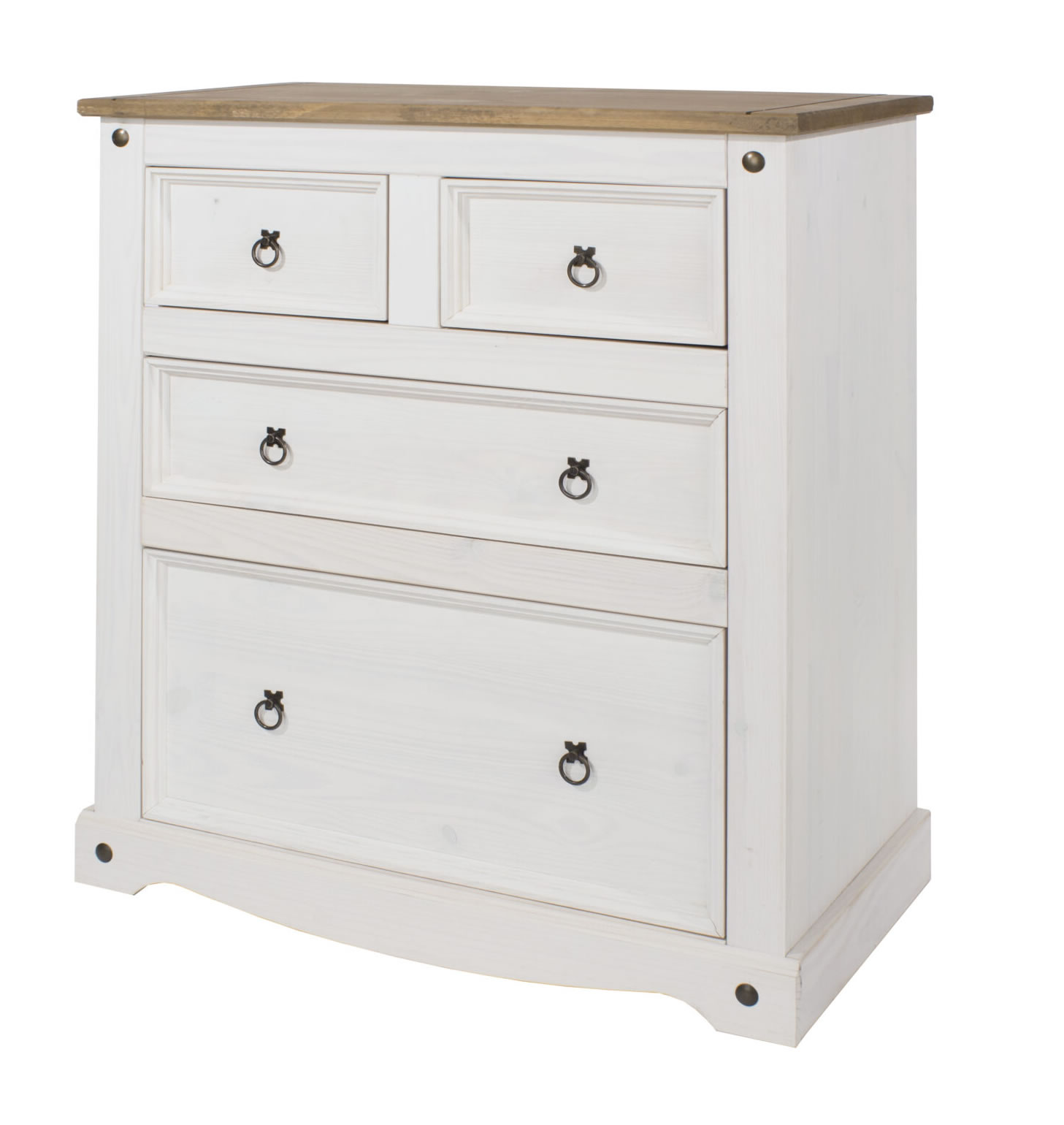 Carala Pine White 2+2 Drawer Chest White Painted Bedroom Chest.