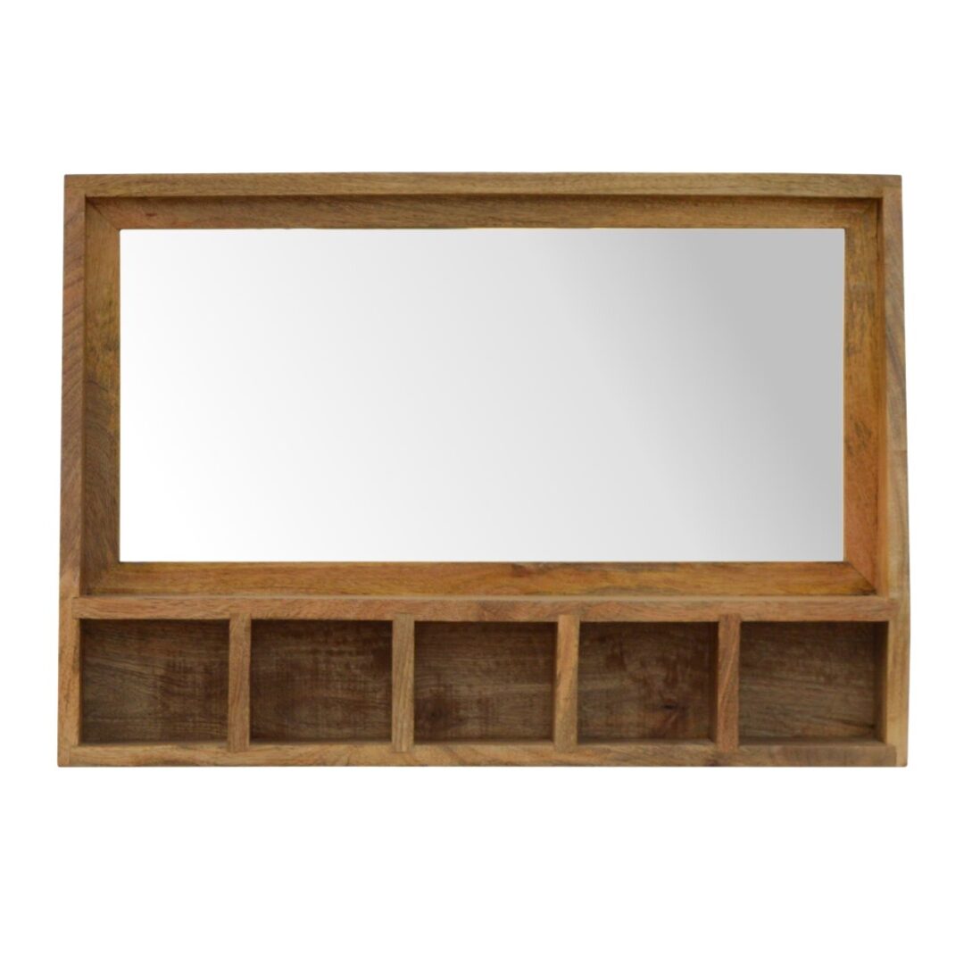 Jupeneo Solid Wood 5 Slot Wall Mounted Unit with Mirror.