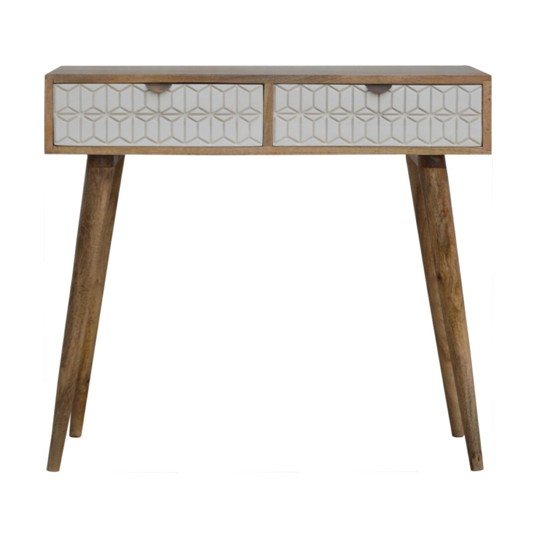 Huni Sleek White Carved Console Table