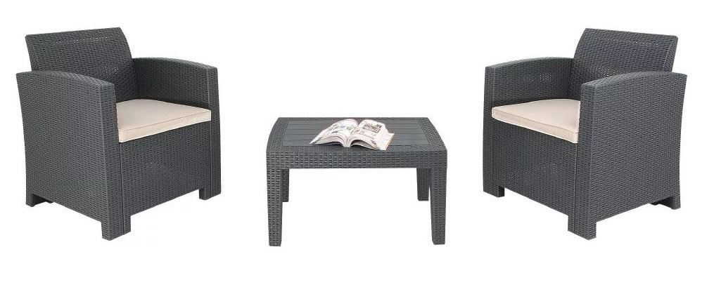 Sophon Outdoor Garden Grey Armchair Table Wicker Set