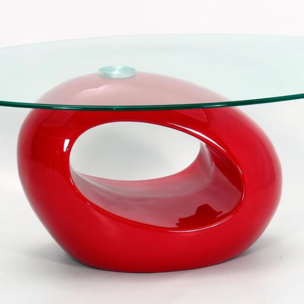 Genevey Mink Grey Glass Gloss Contemporary Coffee Table - Red