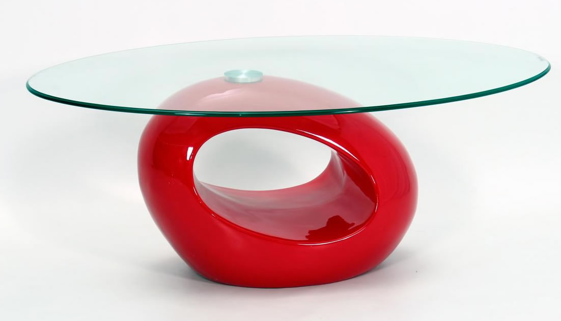 Genevey Mink Grey Glass Gloss Contemporary Coffee Table - Red