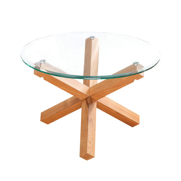 Troil Clear Glass Stylish Coffee Table Wood Cris Sand Cross Legs