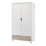 Milled Wardrobe - White - Oak Drawers 2 Door