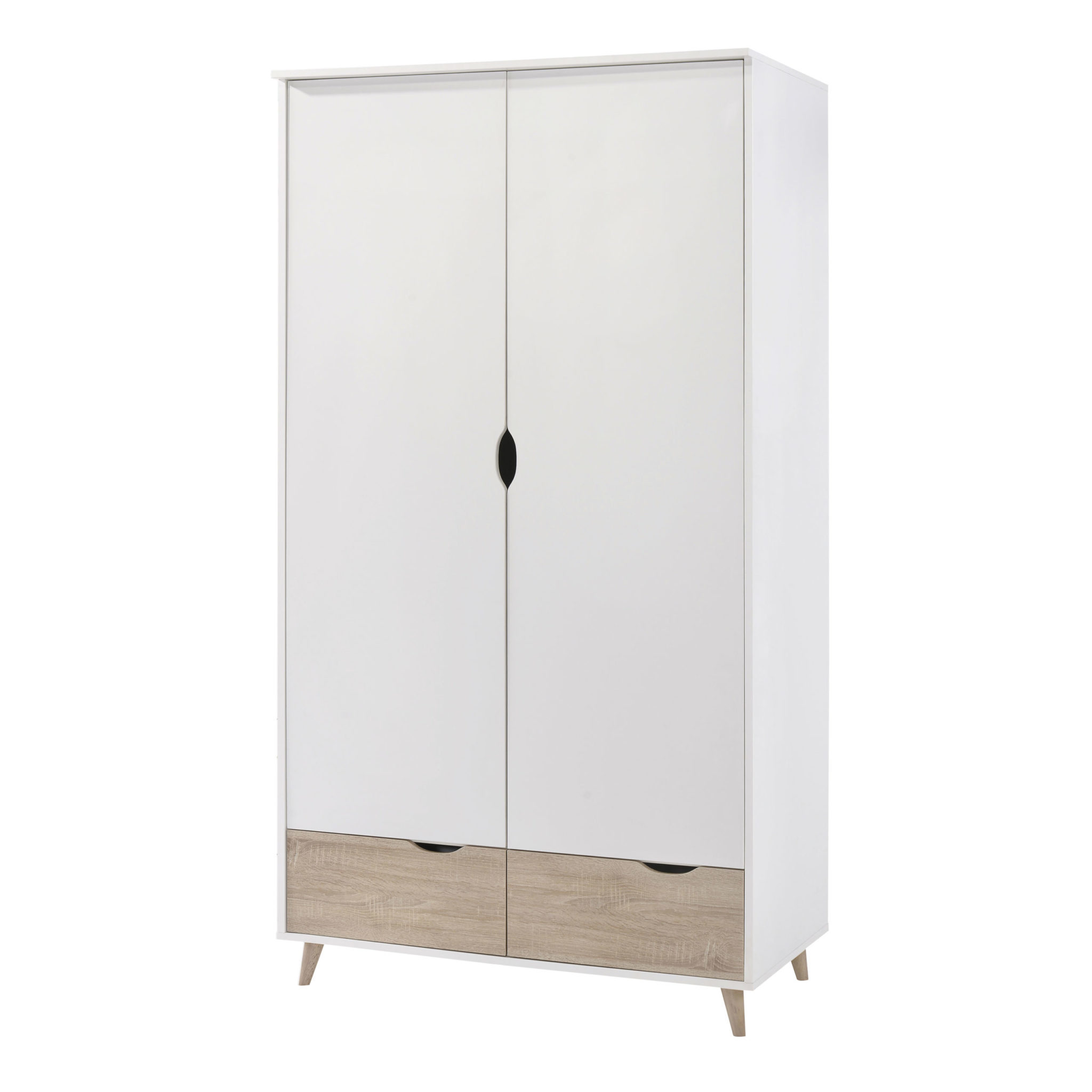 Milled Wardrobe - White - Oak Drawers 2 Door