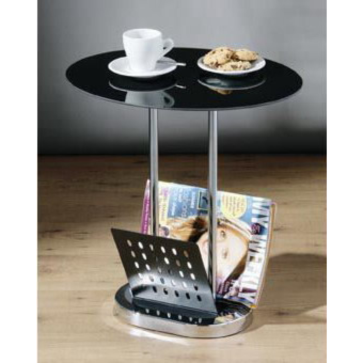 Lorsey Black Glass Coffee Table Magazine Rack